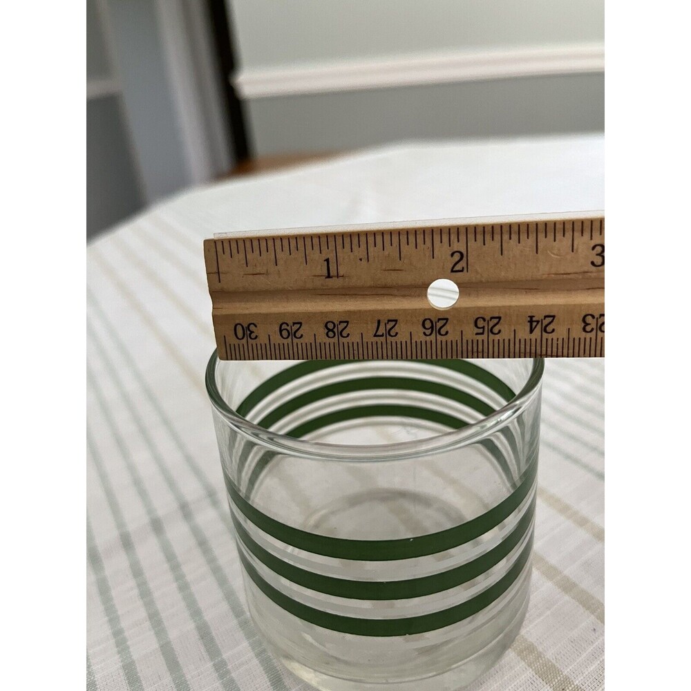 Set of 7 - Vintage 1970’s Green & White Striped 3” Rock Juice Glasses - Picture 5 of 9